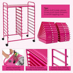 Giantex 20 Drawers Rolling Cart, Mobile Storage Drawer Cart, Classroom Organizer for Office School Supplies Teacher Tools Scrapbook Paper Craft Small Printer, Utility Stand on Wheels, Hot Pink - Image 5