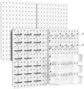 Pegboard Organizer Kit,4 Pack 14.76x10.82 in Metal Panels with 6 Bins,White by PHXGrove