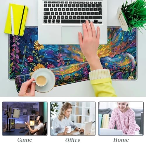 3Pcs Mouse Pad Set, Watercolor Flowers Large Gaming Mouse Pad with Stitched Edge, Ergonomic Memory Foam Keyboard Wrist Support and Mouse Wrist Rest Cushion, Pain Relief Non-Slip Desk Pad Combo - Image 7