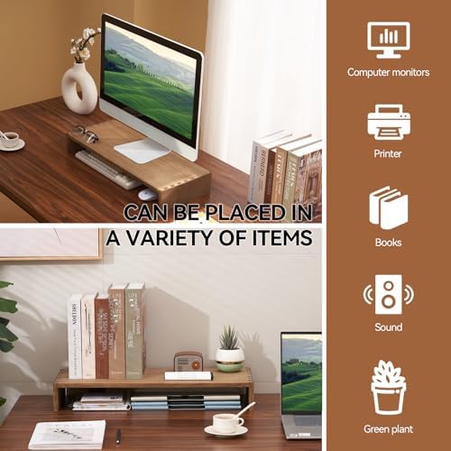KIRIGEN Wood Monitor Stand Riser for Desk, 23.23 Inch, Brown 59-DBR - Image 5