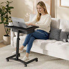 Rolling Adjustable Height Computer Desk With Drawers, Small Mobile Laptop Desk Cart On Wheels For Small Spaces Home Office, Portable Sitting Laptop Table For Bed Couch Load Up To 60LBS, Sturdy, Black - Image 2