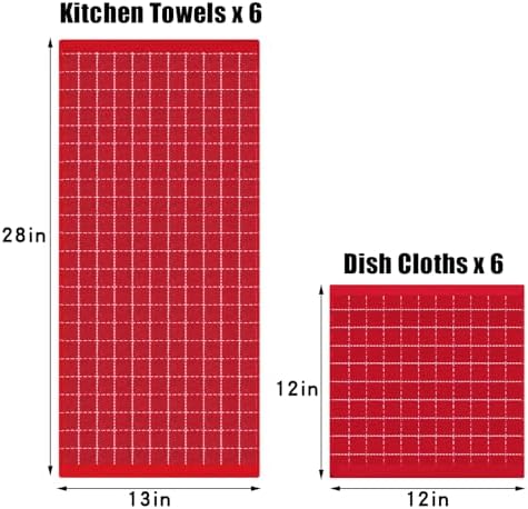 Homaxy Cotton Terry Kitchen Towels and Dishcloths Set of 12, Red - Image 4