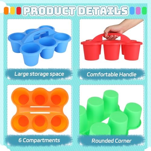 6 Pack Classroom Caddy Organizer with Handle, Plastic Art Caddy, Drink Cup Caddies Holder, 6 Compartments for Desk, Table, Office, Crafts, Crayon, Marker, Pencil, School Supplies (12 x 9 x 3.5 Inch) - Image 4