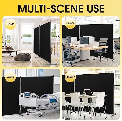 Rantila 2 Large Panels Room Divider,Portable Office Divider,Convenient Movable,Folding Partition Privacy Screen for Bedroom,Dining Room, Study,142" W x 71" H,Black - Image 6