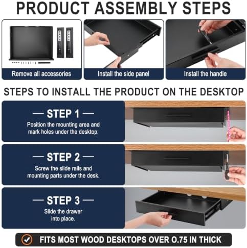 Menkxi 16 x 12 in Under Desk Drawer,Slide out Storage Organizer Heavy Duty - Image 4