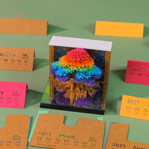 3D Calendar 2027, 3D Creative Time Piece Calendar 2027，Daily Tear-Off Memo Pad with Light, Paper Carving Desktop Decoration, 3D Art Calendar Memo Pad,Unique Holiday Craft Gift - Image 4
