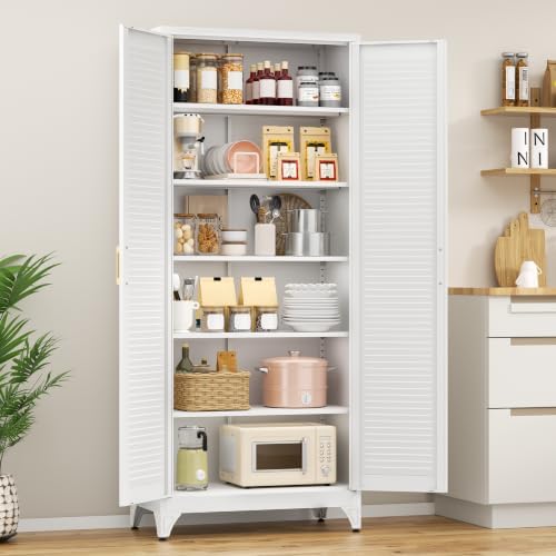 Polup 75" Pantry Cabinet, Tall Metal Storage Cabinet with Doors and Shelves - Image 2