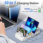 510W Fast Charging Station for Multiple Devices, 10 Port USB C Charger Station with Flame-Retardant Material & 8 Cables for iPhone, Android, iPad, Tablets, Family Office Desk Charging Dock Organizer - Image 2