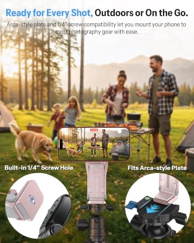OMOTON TP02-Pro Magnetic Phone Holder for Vlogging, Content Creator Essentials with 1/4" Screw, Arca (7-Pink) - Image 4