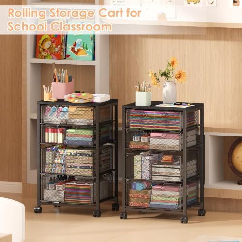 Sbanmao Rolling Storage Cart with Drawers, 4 Drawers Storage Cart, Black - Image 7