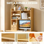 deli Desktop Bookshelf, High-Capacity Desk Hutch Organizer, Natural - Image 5