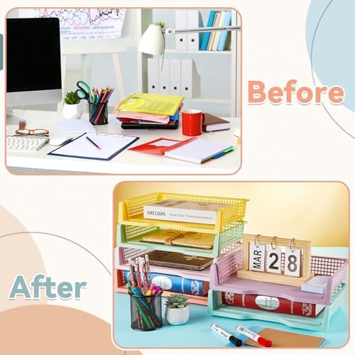 gisgfim 6 Pcs Turn in Trays Classroom Pastel Paper Tray for Classroom Organization and Storage Stackable Plastic Book Baskets Turn in Bins Teacher Organizers for Library Drawers School Office Desk - Image 5