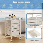 Rolling Storage Cart with Drawers 5-Tier Lock Wheels Office White - Image 6