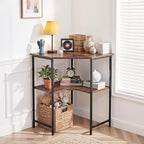 VECELO Small Corner Computer Desk 33 x 30 inches with Storage Shelves for Small Spaces,Triangular Shape,Brown - Image 6