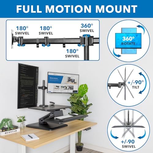 Mount-It! Standing Desk Converter, Stand Up Desk Riser with Dual Monitor Mount, Adjustable Workstation in Black, Top Platform 23" Wide, Keyboard Mouse Tray 27" Wide, Raises 5" to 17" Tall - Image 6