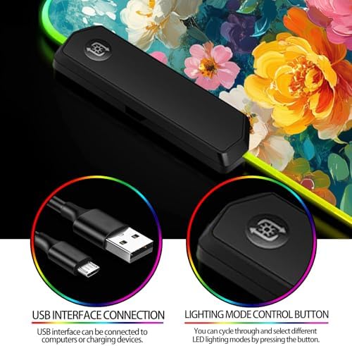 RGB Colorful Flower Peony Gaming Desk Mat & Floral Mouse Pad, XL - Image 4