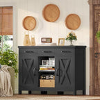 TEENFON Coffee Bar Cabinet with 3 Drawers, Farmhouse Buffet Cabinet - Image 4
