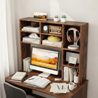 Tangkula Desktop Bookshelf, 37" Countertop Storage Hutch with 7 Cubes & 3 Adjustable Shelves, 3-Tier Desk Display Rack Organizer, Multipurpose Wood Desktop Hutch for Dorm Home Office (Rustic Brown) - Image 2