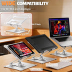 Urmust 360° Rotating Laptop Stand for Desk, 10-15.6“ Laptop Riser, Silver - Image 4
