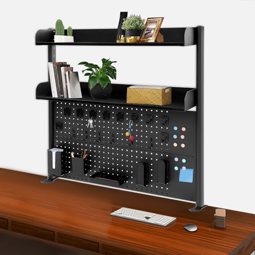 Desktop Bookshelf Clip-on Desk Shelf with Spacious Pegboard, Multipurpose Clamp On Desk Organizer Desktop Organizer Desk Pegboard for Office Home Gaming (Black) - Image 7