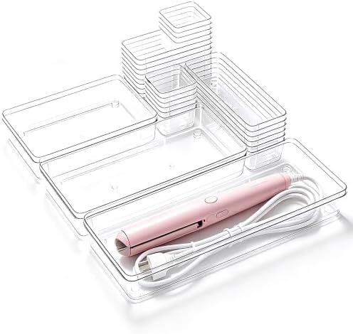 Manalete 31 Pcs Clear Plastic Drawer Organizer, Makeup & Vanity Organizer by Manelete