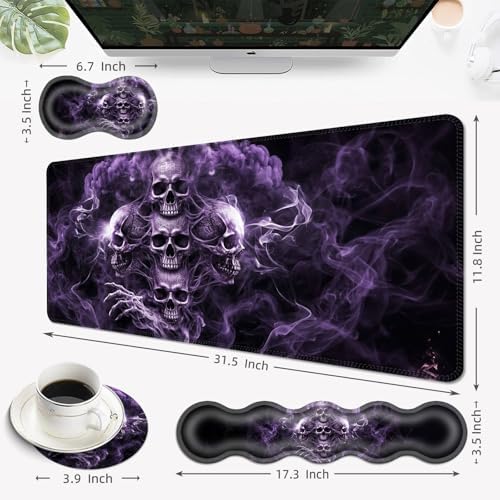 Desk Mat, Mouse Pad with Wrist Rest, 4-in-1 Large Mouse Pads for Desk, Ergonomic Mouse Pad and Keyboard Wrist Rest Gaming Keyboard Mat for Office,Skull Purple Smoke - Image 5