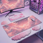 Pink Cloud Large Mouse Pad for Desk Cloud Keyboard Wrist Rest 4PCS Extended Cloud Desk Mat Pad Set Memory Foam Non-Slip Ergonomic Cute Gaming Mouse Pad Wrist Support for Computer Laptop Home Office - Image 2