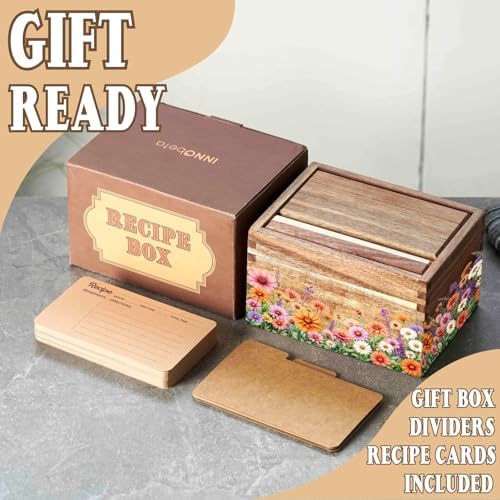 InnoBeta Floral Recipe Box with Flower Pattern Design, Recipe Card Holder Box with 50 Recipe Cards, 10 Dividers, Recipe Organizer for Christmas, Birthday, Mother's Day - Image 6