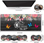 Ergonomic Keyboard Wrist Rest and Mouse Pad Wrist Rest Set, Large XXL Gaming Desk Mat 31.5"x 11.8",Non-Slip Base, Memory Foam,Easy Typing Pain Relief, Floral Quote She Believed She Could So She Did - Image 2