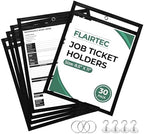 Job Ticket Holders 10x14 - (30 Pack) 8.5x11 Letter Size | Reusable Dry Erase Pockets Black with Metal Rings & Hooks | Durable Clear Shop Sleeves for Work Order | Perfect for Classrooms by Unknown