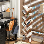 10 Tier Tree Book Shelf, Floor Standing Wood Bookshelf for Narrow Space - Image 2
