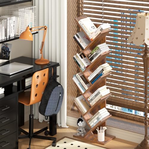 10 Tier Tree Book Shelf, Floor Standing Wood Bookshelf for Narrow Space - Image 2