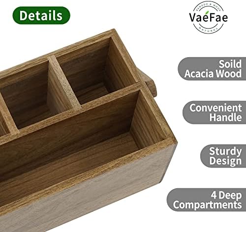 VaeFae Acacia Silverware Caddy with Handle, Wooden Utensil Holder, Mulip-pose Organizer for Kitchen, Office, Bathroom, Bedroom (Pack of 2) - Image 4