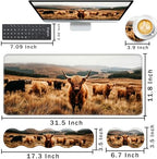 Keyboard Wrist Rest and Mouse Pad with Wrist Support Set Ergonomic Coaster,Memory Foam,Easy Typing Pain Relief,Large XL Desk Mat 31.5"x 11.8",Highland Cow in Field - Image 2
