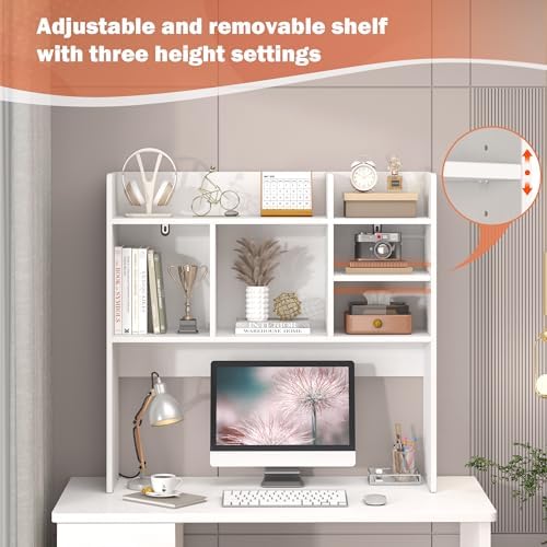 Desk Hutch with 6 Shelves, Desktop Organizer Shelf for Office Dorm, White - Image 7