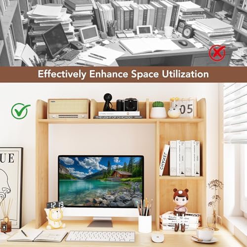WAYTRIM Desk Shelf, Desk Hutch 3-Tier Desktop Bookshelf & Desk Organizer Shelf for Top of Desk, Wood Desktop Storage Shelf for Dorm, Office, Small Space, Desk Organizers and Accessories - Image 5