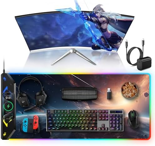 5-in-1 RGB Mouse Pad with Wireless Charging, Gaming Desk Mat, Cosmic Planet by TopmadeProduct-Ordernow
