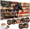 Large Gaming Mouse Pad + Keyboard Wrist Rest + Wrist Support + Coaster Set, Memory Foam Ergonomic for Easy Typing, XXL Extended Gaming Mouse Pad Table Pad - Flag Horse American by VSHSEEOM
