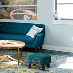 LUE BONA Small Curved Foot Stool with Handle, Teal Velvet Footstool and Ottomans, Modern Foot Rest with Wooden Legs, Step Stool with Padded Seat for Couch, Living Room - Image 2