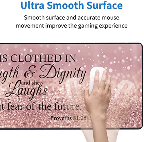 Large Gaming Mouse Pad, Keyboard Wrist Rest pad + Mouse Wrist pad + Coaster Set Extended Waterproof Non-Slip Table mat Suitable for Home Office Learning Games - Bible Verses Proverbs 31:25 - Image 3