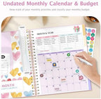 Ospelelf Oversized Budget Planner and Monthly Bill Organizer, Spiral Bindding Money Expense Tracker with Pockets & Stickers, 9" X 11" Large Pages for Spacious Writing, Original Fun Colorful Design, 12 Month Financial Notebook Pink - Image 3