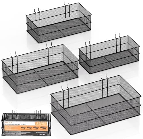 INCLY 4 Pack Upgrade Pegboard Baskets, 4 Sizes Square Metal Mesh Basket by INCLY