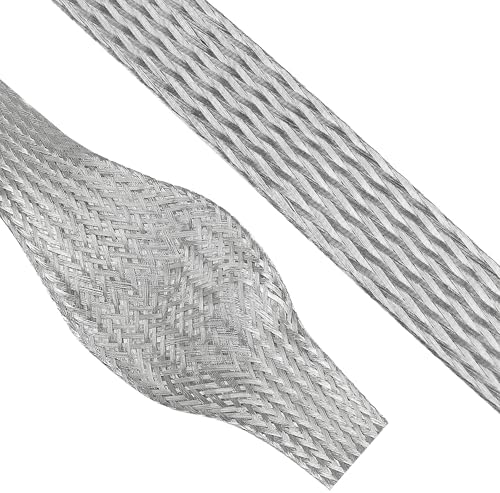 9/16" Wide Tinned Copper Braided Metal Wire Shielding Sleeve Ground Strap Automotive Flat Mesh Flexible Expandable Sheath (15mm ID-52ft) by BuyUneed