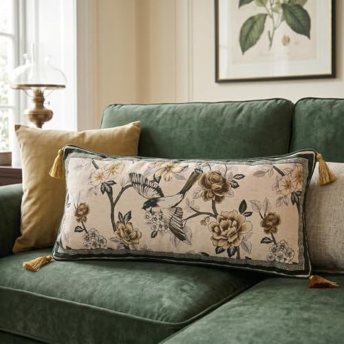 ISAENNE Vintage Elegant Linen Rectangle Throw Pillow Cover,28"x12"-Murad A - Image 7