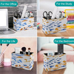 PU Leather Multi-Compartment Pen Holder Desktop Organizer Pencil Cup Storage Caddy for Office Home Supplies Hand Painted Markers Bright Herbal Yellow And Blue Seamless Pattern - Image 4