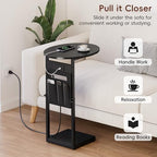 Vagusicc C Shaped End Table with Charging Station, 32" Tall Side Table for Couch and Recliner, Adjustable Height Small Couch Side Table Slide Under Sofa TV Tray Table for Living Room, Bedroom, Black - Image 5