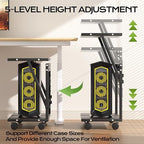 24In Large PC Stand, 5 Levels Height Adjustable Computer Tower Stand with Wheels and Hooks, CPU Holder Cart for Floor, Carpet and Under Desk, Easy Assembly（NOT Including Power Strips） - Image 2