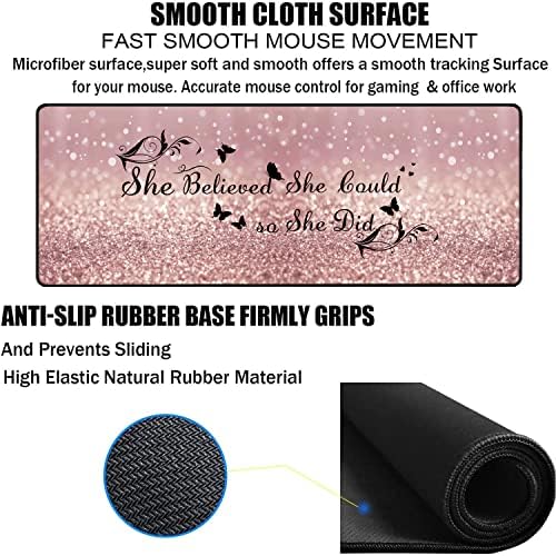 Large Gaming Mouse Pad, Keyboard Wrist Rest pad + Mouse Wrist pad + Coaster Set Extended Waterproof Non-Slip Table mat Suitable for Home Office Learning Games - She Believed She Could So She Did - Image 5