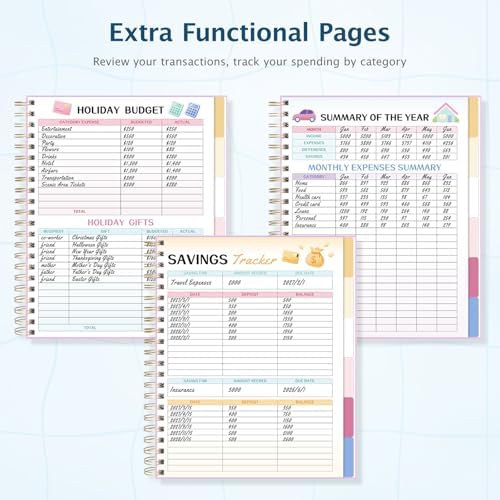 Ospelelf Budget Planner Undated, Money Expense Tracker with Pockets & Stickers, Thick Cardboard Cover, Large Pages for Spacious Writing, Original Fun Colorful Design, 12 Month Financial Notebook, Blue Pool - Image 6