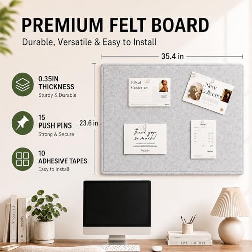 Felt Bulletin Board for Wall 36" x 24" Unfolded Size, Frameless Felt Pin Board, Soft Cork Board Alternative for Office, Home Planning, Notes, Photos & Wall Decor, Foldable Shipping, Easy Install - Image 2